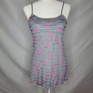 Free People Ruffle Mini Slip Dress, Pink and Gray Feather Print, XSmall, NWOT